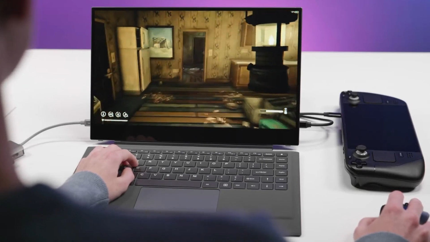 Playing games Steam Deck to connect with GEEKPORTER Lapdock Review by Constant Geekery
